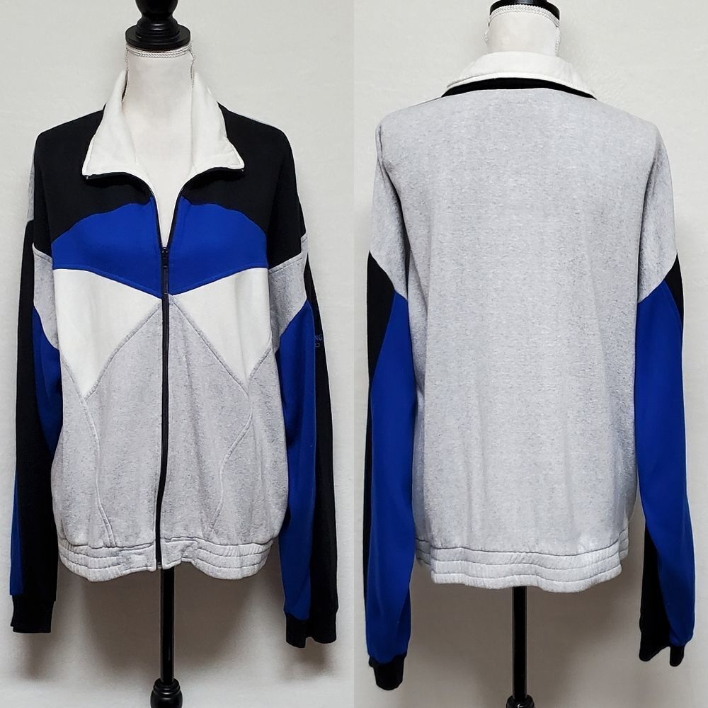 VINTAGE 1990s Spalding Pro Blue Gray Colorblock Cotton Blend Track Jacket XL